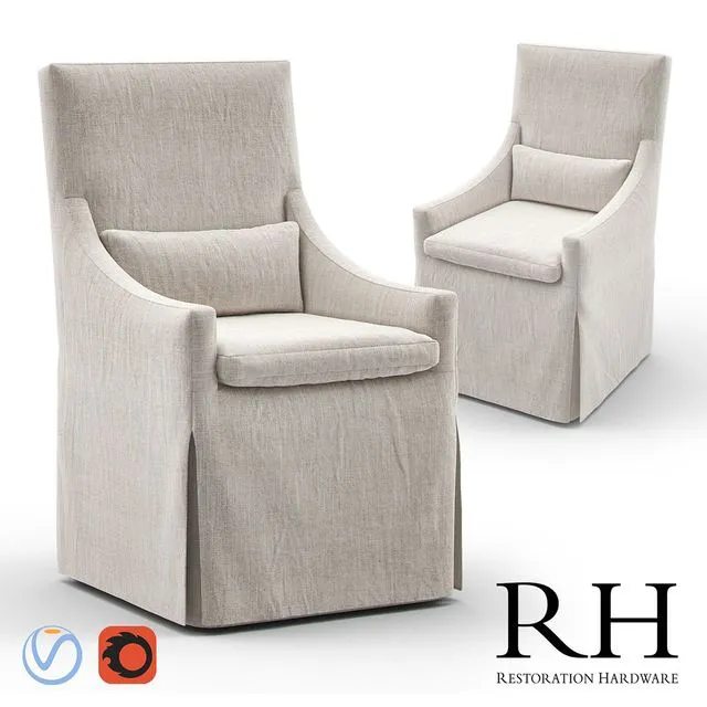 RH Belgian Slope Arm Slip Covered Armchair 3D Model