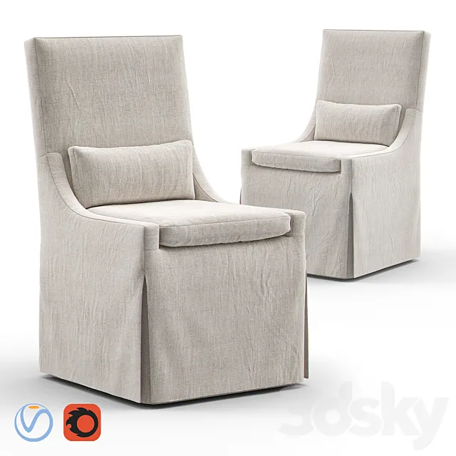 RH BELGIAN Slope Arm Slip Covered Side Chair 3D Model