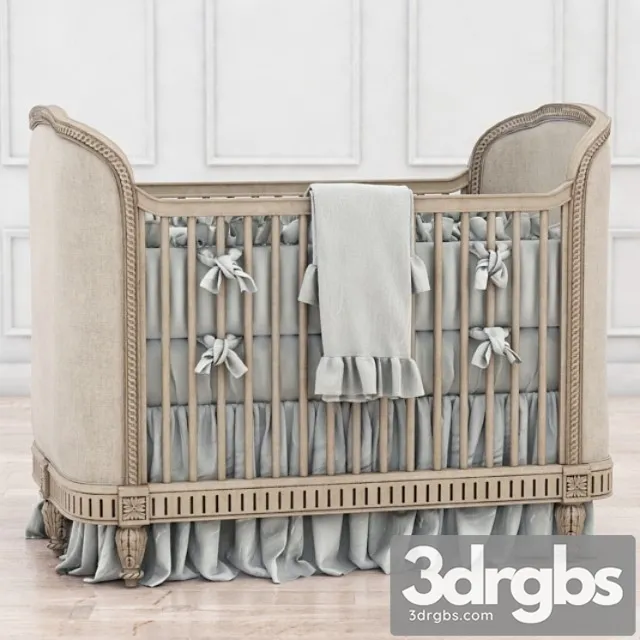 Rh Belle Upholstered Crib Distressed Linen 3D Model Free