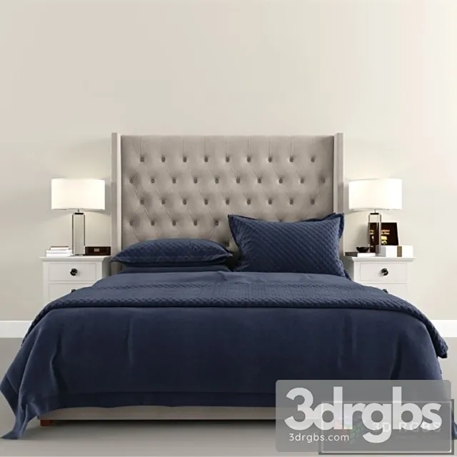 RH Blue Velvet Bed 3D Model Free