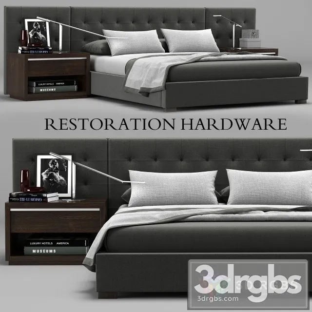 RH Box Tufted Bed 3D Model Free