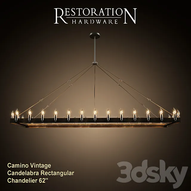 RH Camino Vintage Candelabra Rectangular Chandelier 62 " 3D Model