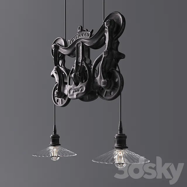 RH Cast-iron barn door trolley pendant 3D Model