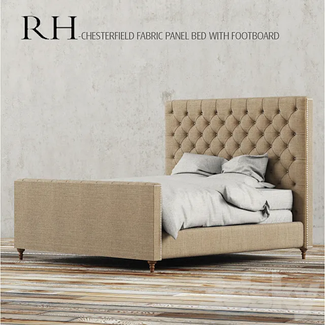 RH - CHESTERFIELD FABRIC PANEL BED WITH FOOTBOARD 3DModel