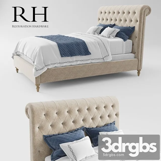 Rh Chesterfield Fabric Sleigh Bed 3D Model Free