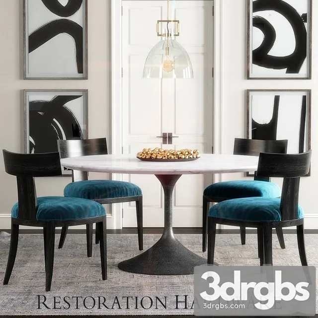 RH Dining Set 2 3D Model Free