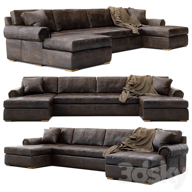 RH Lancaster leather u-chaise sectional 3D Model