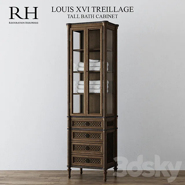 RH LOUIS XVI TREILLAGE TALL BATH CABINET 3D Model