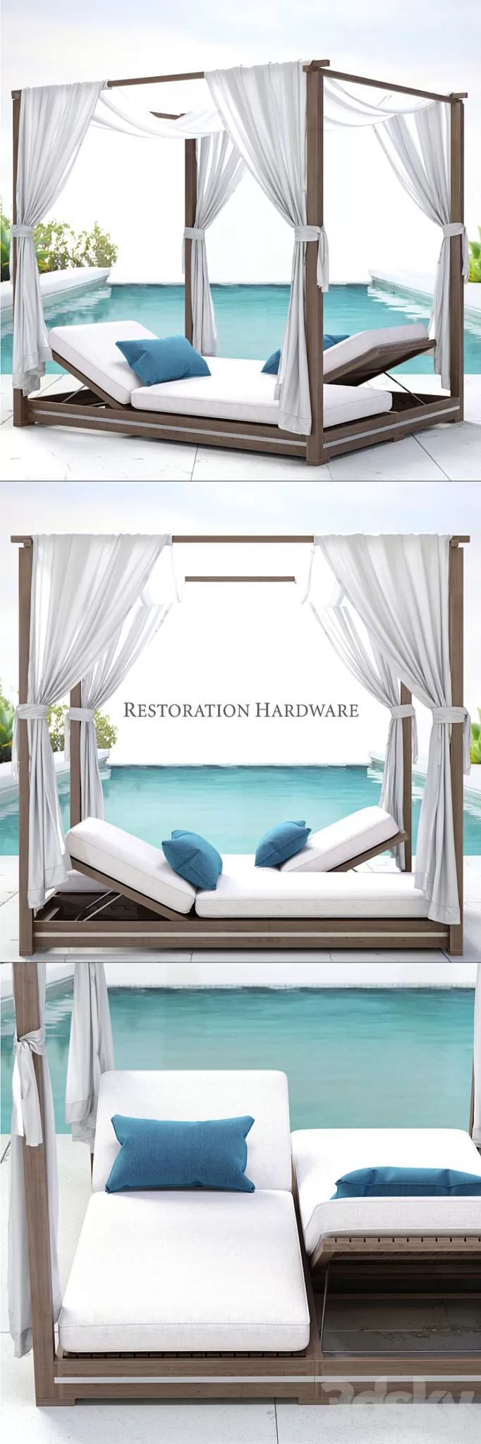 RH / MALTA CANOPY DOUBLE CHAISE 3D Model