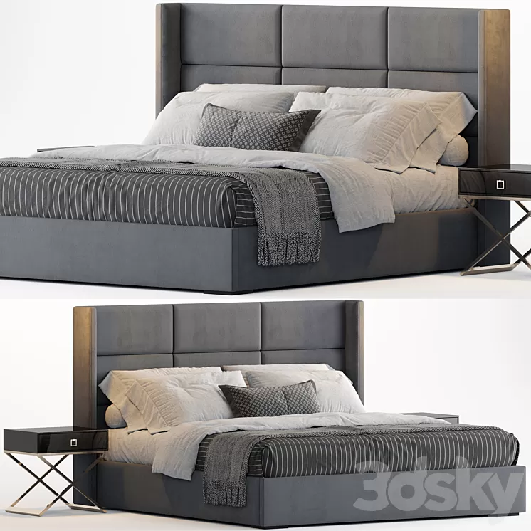 RH Modena Rectangular Channel Shelter Fabric Platform Bed 3D Model