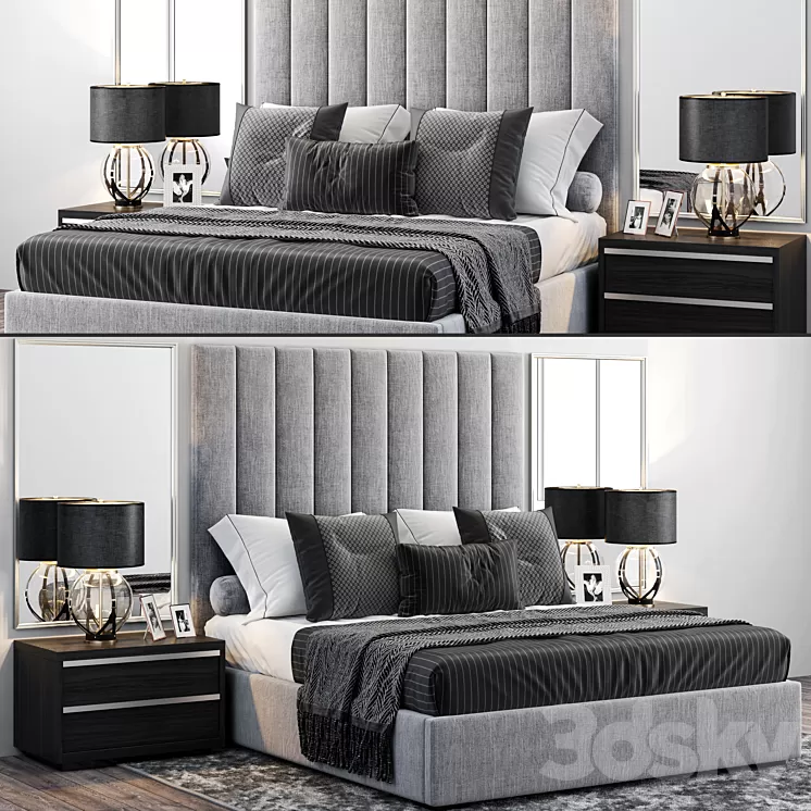 RH Modena Vertical Channel Panel Fabric Platform Bed 3D Model