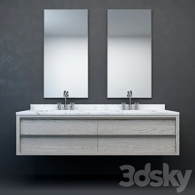 RH Modern Bezier floating double vanity 3D Model