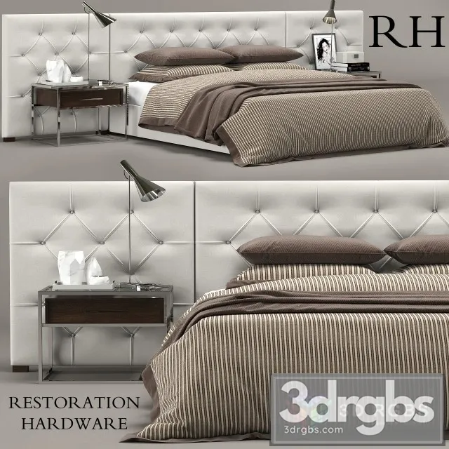 RH Modern Custom Diamond Tufted Fabric Headbord Bed 3D Model Free