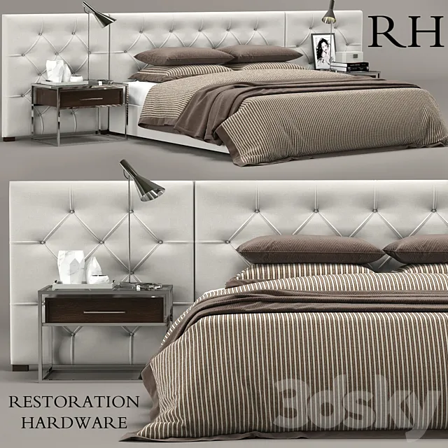 RH Modern custom diamond tufted fabric headbord bed 3DModel