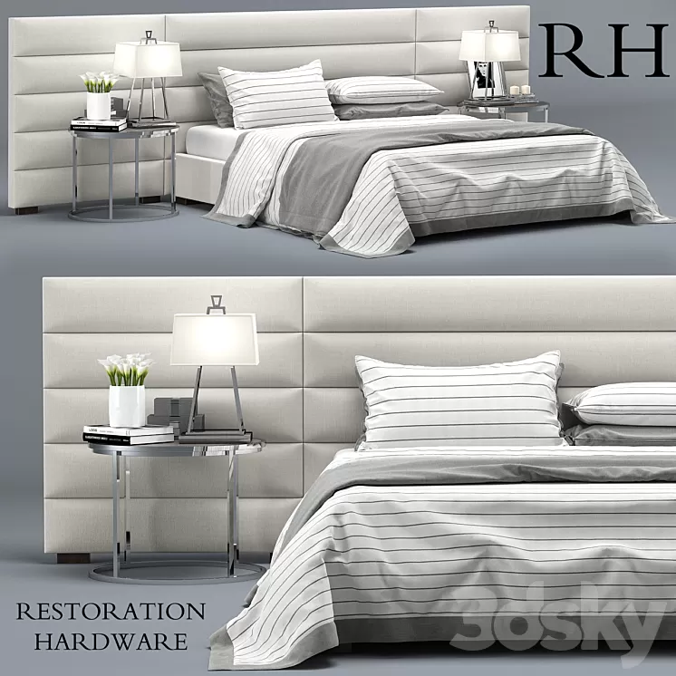 RH Modern custom horizontal channel fabric hedboard bed 3D Model