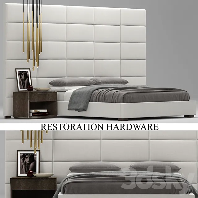 RH Modern custom rectangular channel extended headboard bed 3DModel