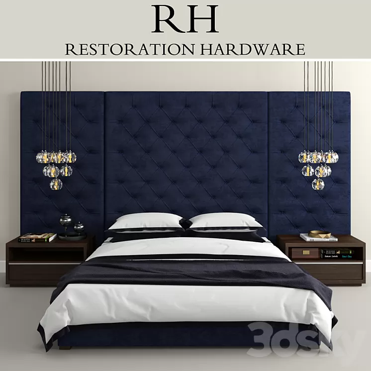 RH Modern custom tufted platform bed 3D Model