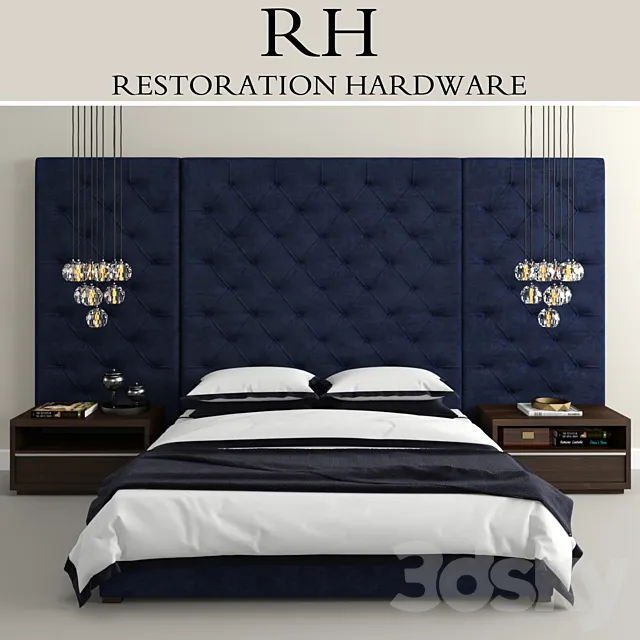 RH Modern custom tufted platform bed 3DModel