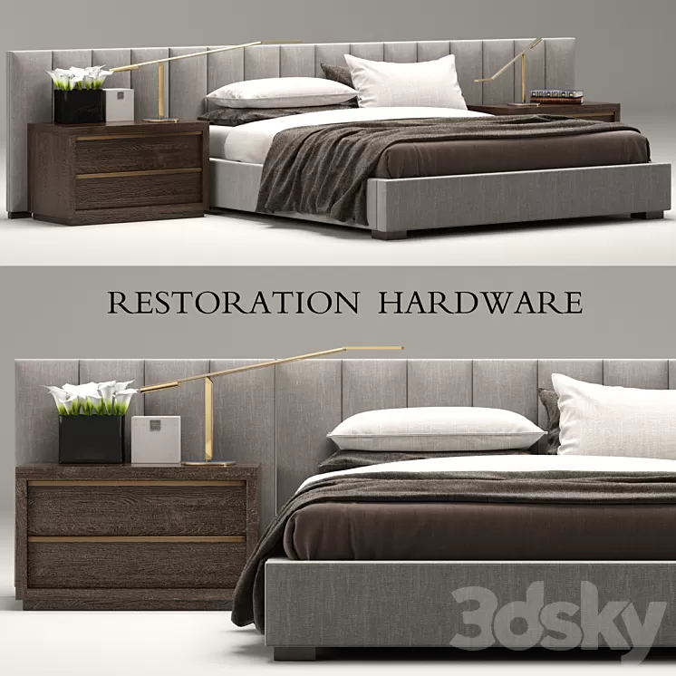 RH Modern custom vertical channel extended headboard bed
