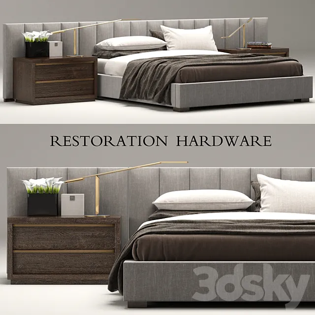 RH Modern custom vertical channel extended headboard bed 3DModel