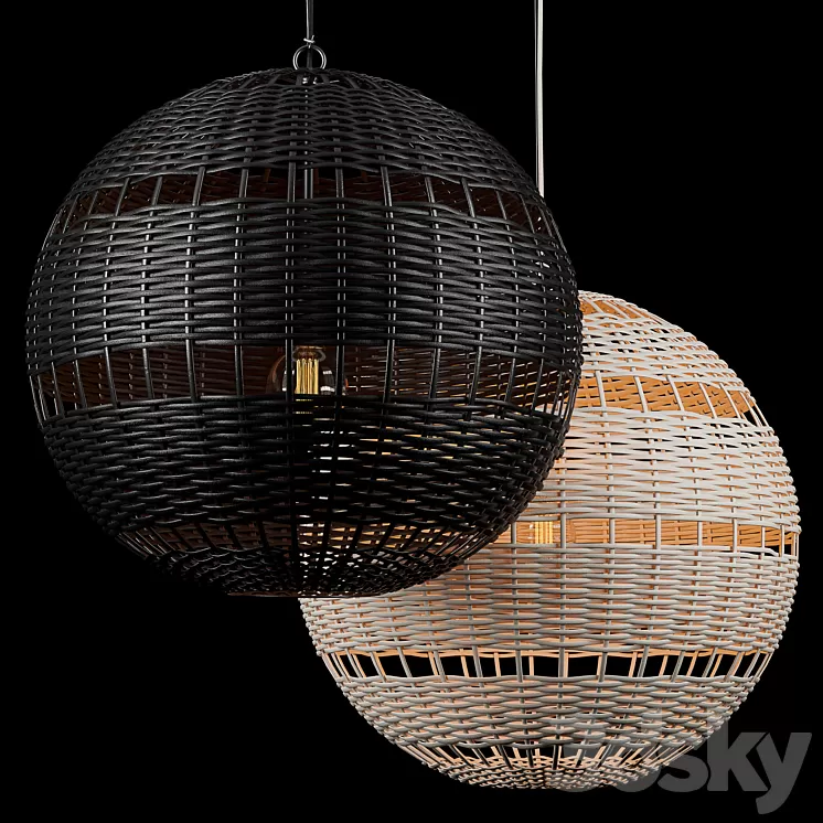 RH Montauk rattan round pendant 3D Model