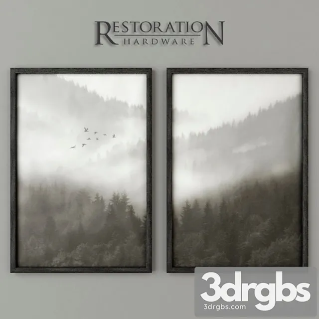 Rh mountain landscape vellum diptych set 3D Model Free