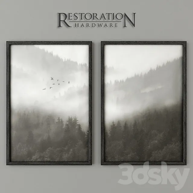 RH Mountain Landscape Vellum Diptych Set 3D Model