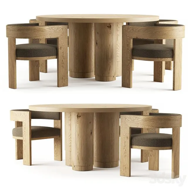 RH OAK TROPEZ ROUND DINING TABLE 3D Model