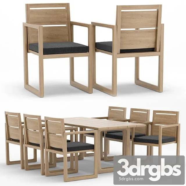 Rh outdoor navaro restangular table-chair 2 3D Model Free