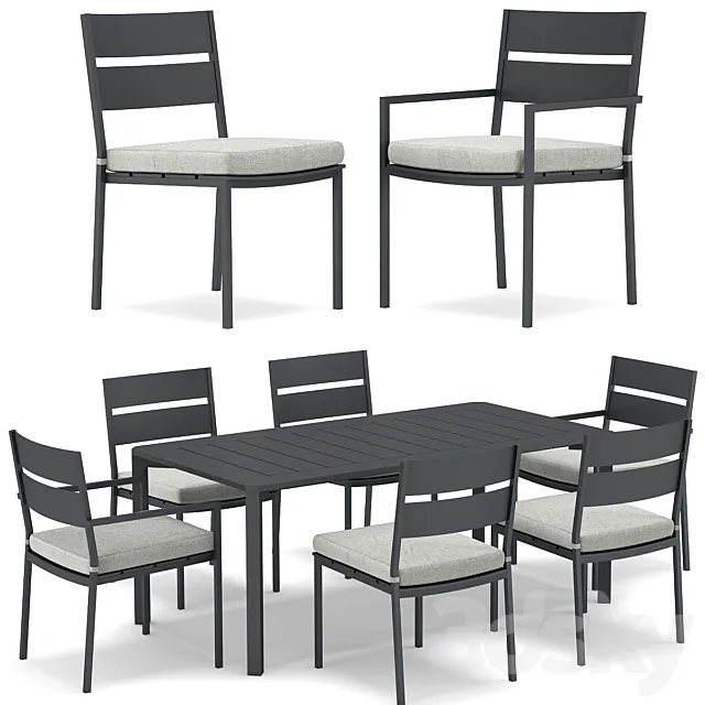 RH Outdoor Palma restangular table and chair 3D Model