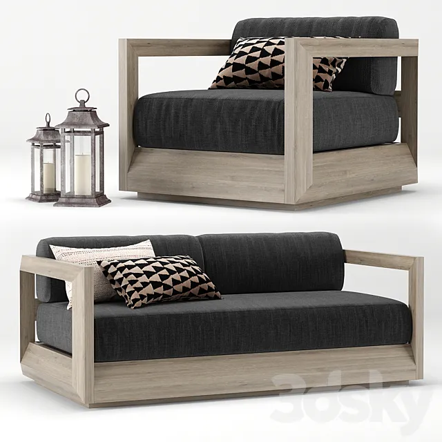 RH Outdoor Paloma Teak Sofa 3D Model