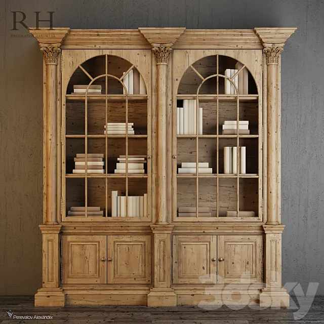 RH Palladian Salvaged Pine Library Bookcase Double 3DModel
