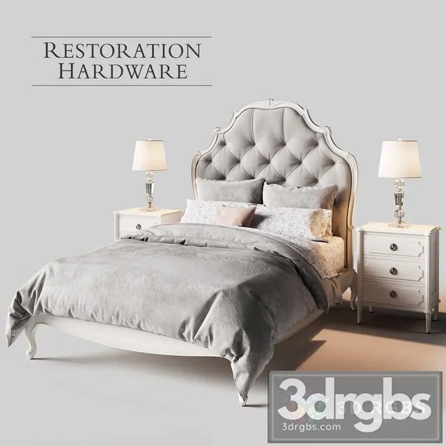 RH Paulette Tufted Bed 3D Model Free