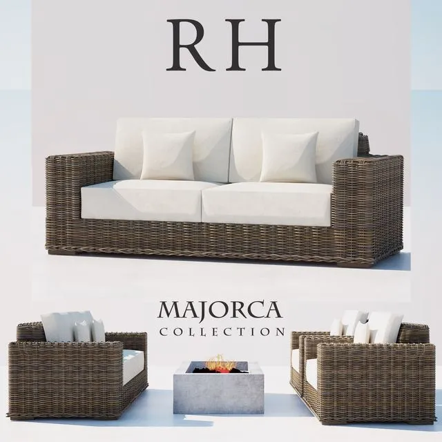 RH RATTAN SOFA SET 3D Model