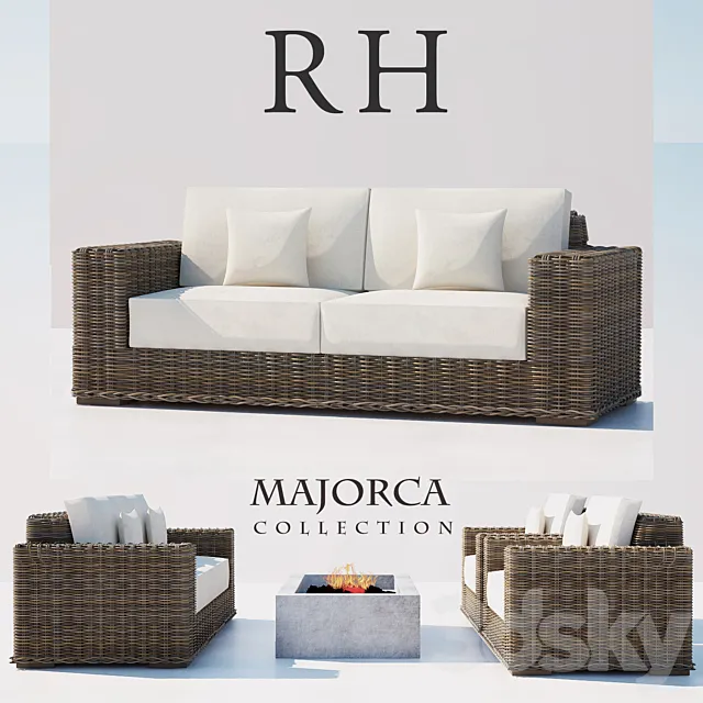 RH RATTAN SOFA SET 3D Model