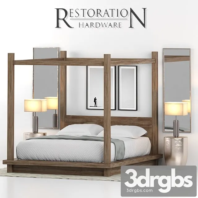 Rh reclaimed russian oak canopy bed 2 3D Model Free