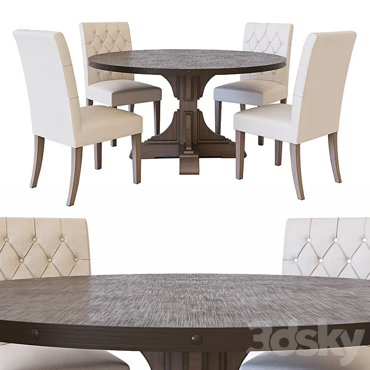 RH Round dining table & Bennett Parsons dining chair 3D Model Free