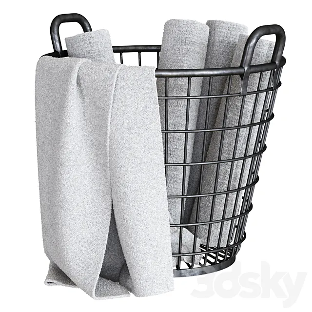 RH Schoolhouse wire basket with towels _ Metal basket with towels 3D Model