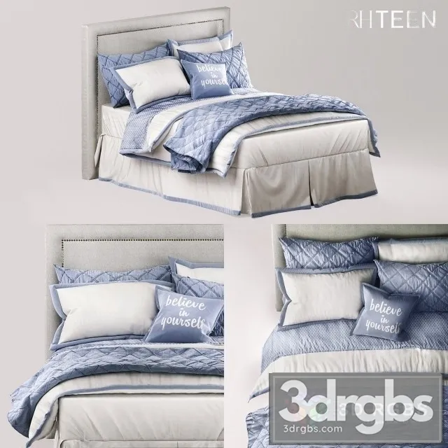 RH Teen Edged Border Ogee Lattice Bedding French Blue 3D Model Free