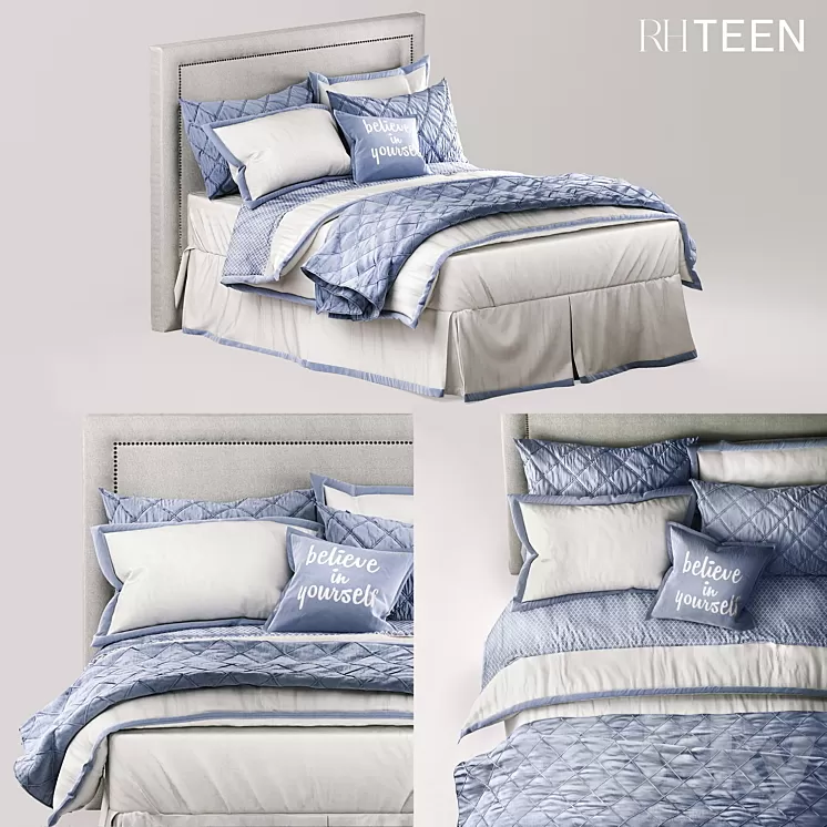 RH TEEN EDGED BORDER & OGEE LATTICE BEDDING FRENCH BLUE 3D Model