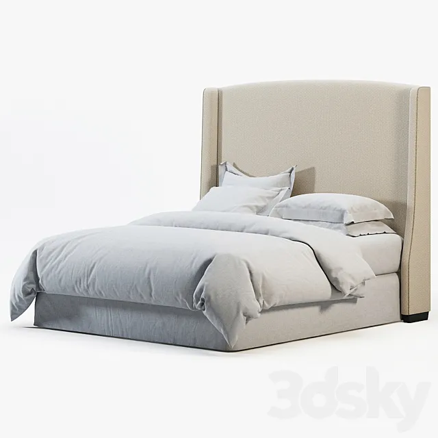 RH WARNER FABRIC HEADBOARD WITH NAILHEADS 3D Model