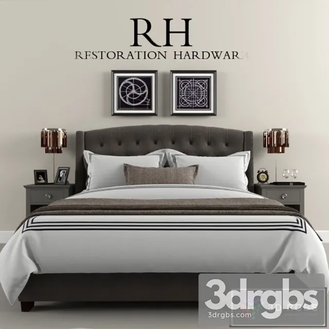 RH Warner Tufted Fabric Bed 3D Model Free