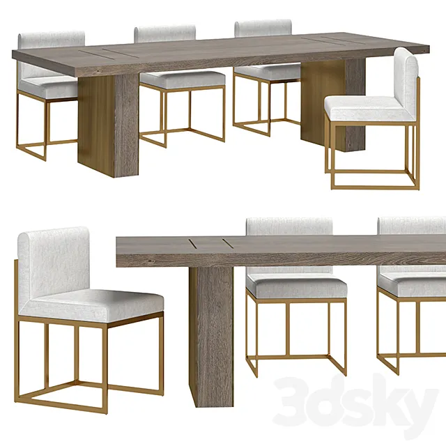 RH - Waxler Side Chair & Gage Rectangular Dining Table 3D Model