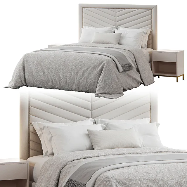 Rhys II Dovetail Tufted Nailhead Headboard Bed 3D Model