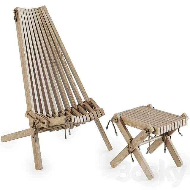 Ribbon Recliner and Ribbon Footstool by Brafab 3D Model