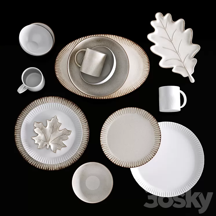 Ridge Textured Stoneware Dinnerware Collection 3D Model Free