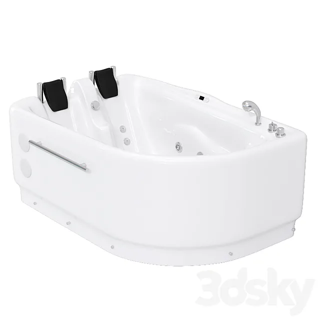 Right Corner Acrylic White Whirlpool Bathtub for Two 3D Model