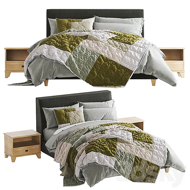 Riley Upholstered Bed 3D Model