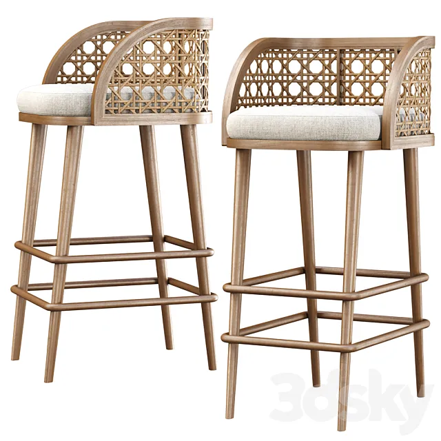 Rimma rattan bar stool DS67 _ Wooden bar stool 3DModel
