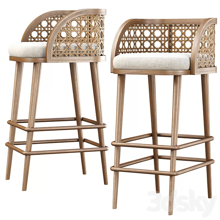 Rimma rattan bar stool DS67 / Wooden bar stool 3D Model